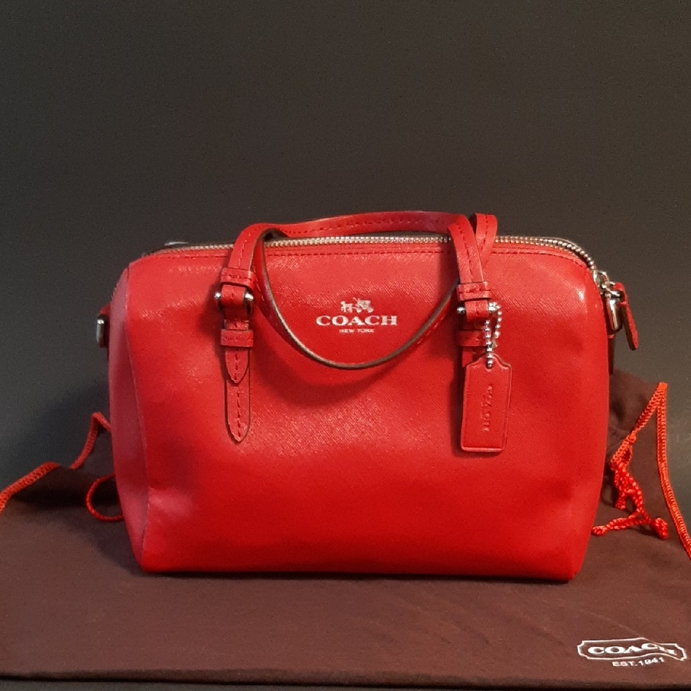 Peyton Bennett Vibrant Red Leather Mini Satchel by Coach